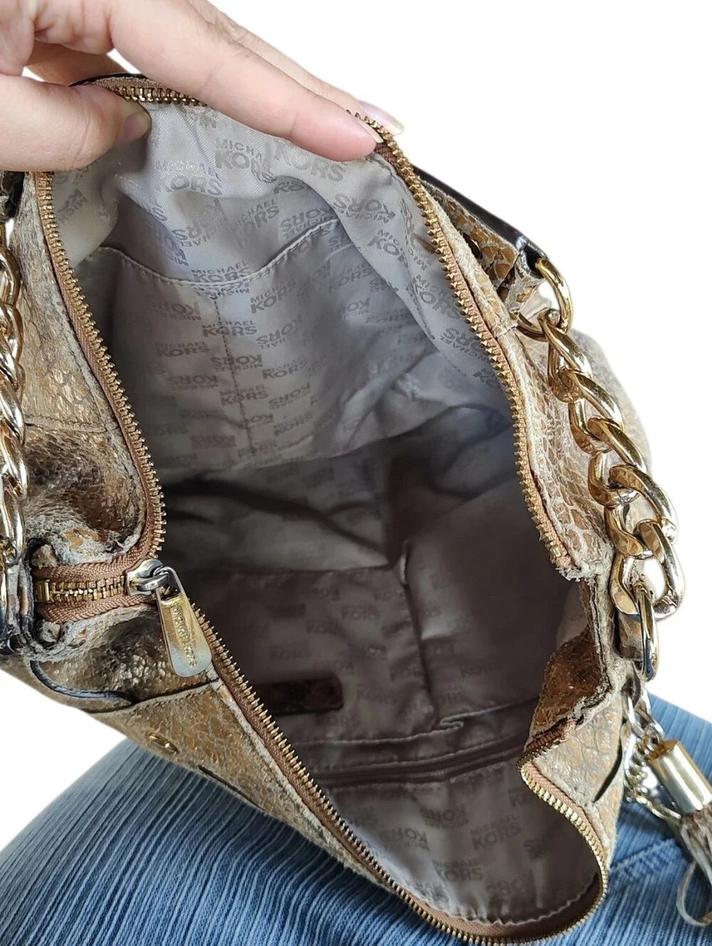 Michael Kors Brown Snake-Print Leather Hobo Bag